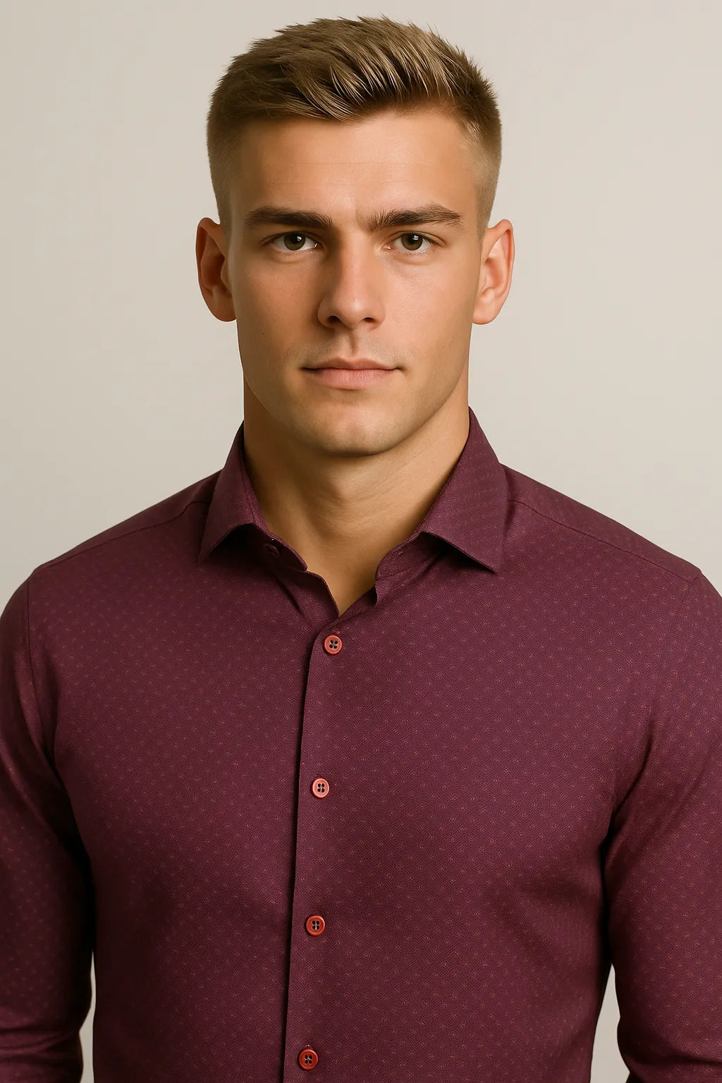 Camisa Social Slim Texturizada em Poliéster e Algodão Premium