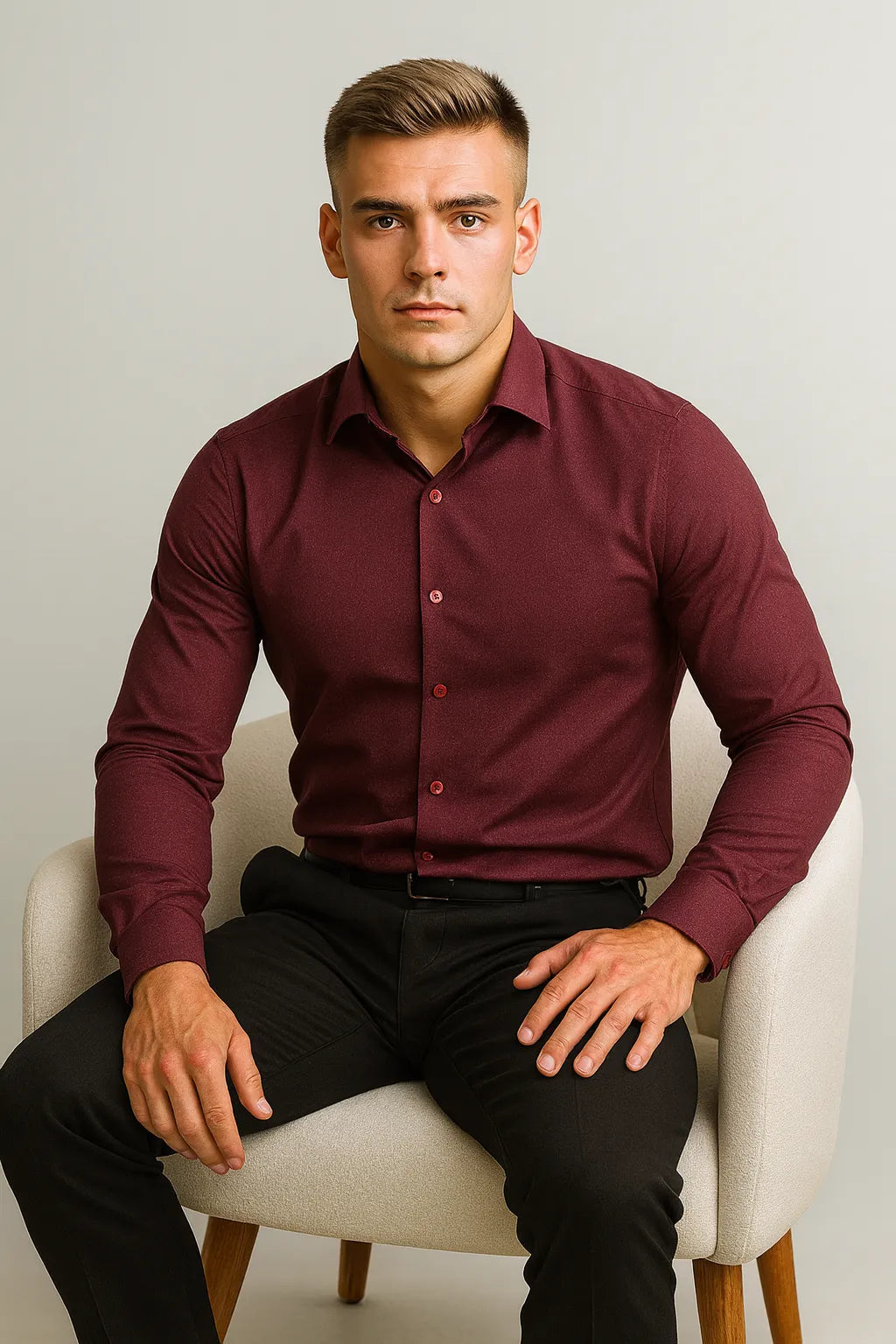 Camisa Social Slim Texturizada em Poliéster e Algodão Premium