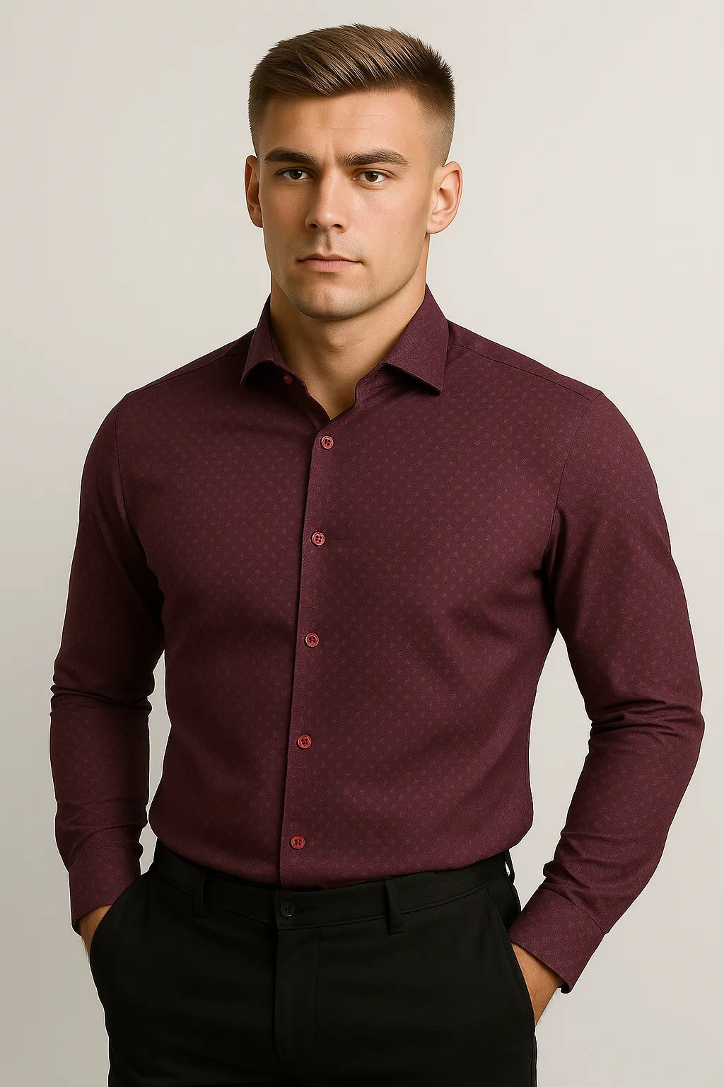 Camisa Social Slim Texturizada em Poliéster e Algodão Premium