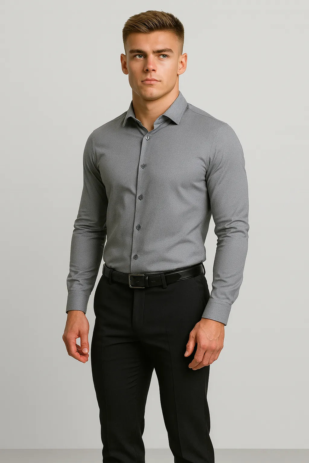 Camisa Social Slim Texturizada em Poliéster e Algodão Premium