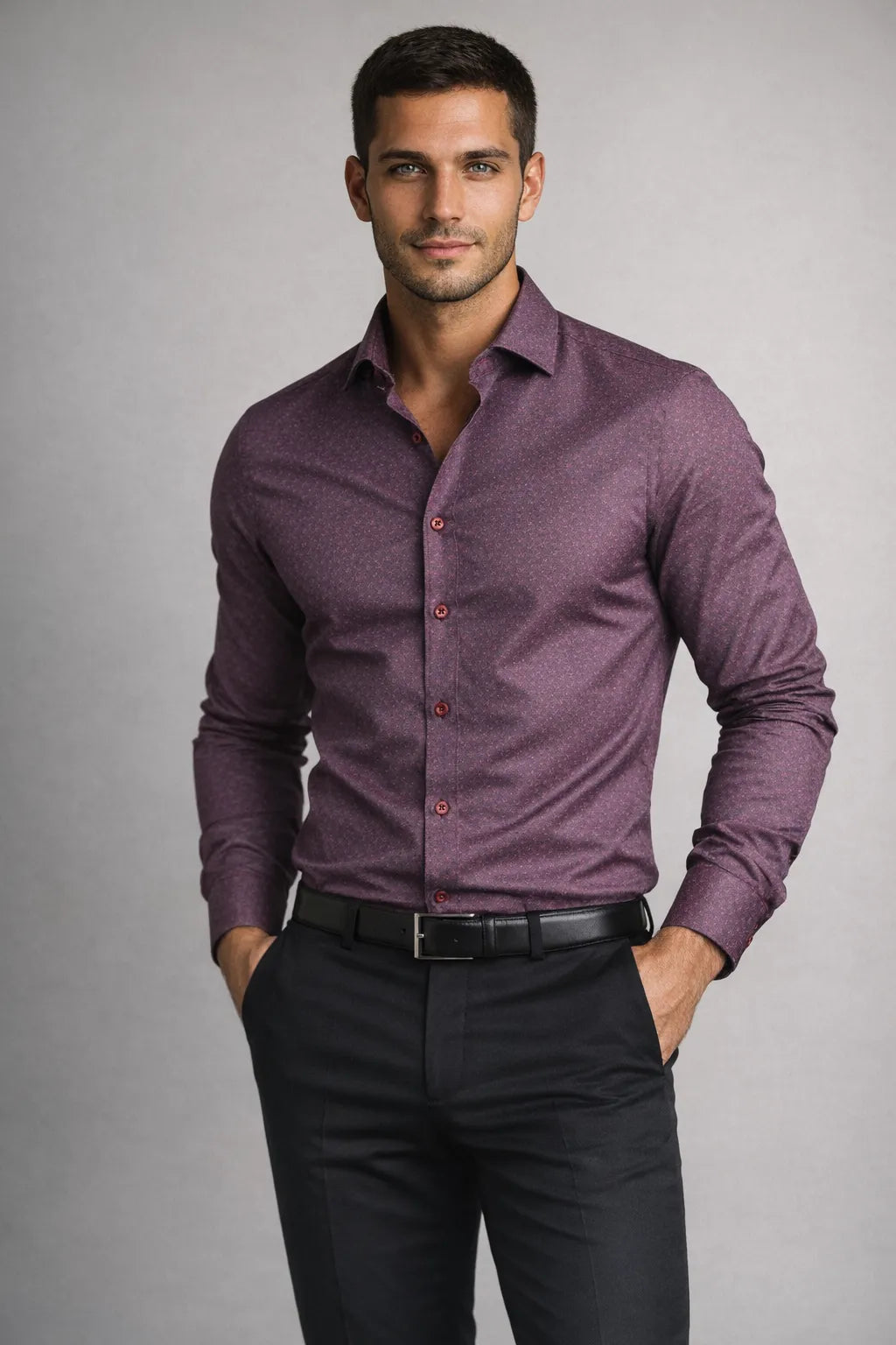 Camisa Social Slim Texturizada em Poliéster e Algodão