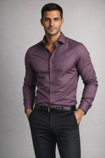 Camisa Social Slim Texturizada em Poliéster e Algodão