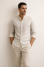 Camisa Casual Modena Listrada Gola Padre ML