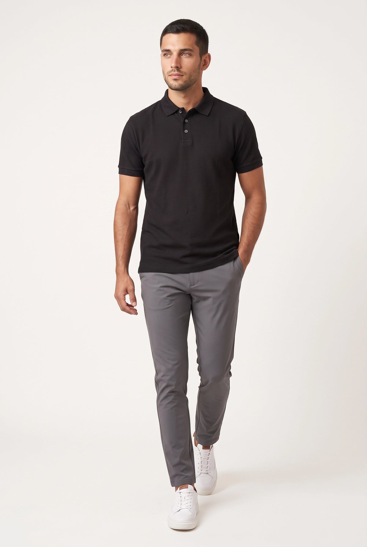 Camisa Polo Masculina Malha Veneza Texturizada
