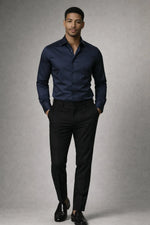 Camisa Social Slim Azul Marinho com Elastano