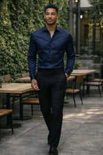 Camisa Social Slim Azul Marinho com Elastano