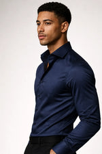 Camisa Social Slim Azul Marinho com Elastano