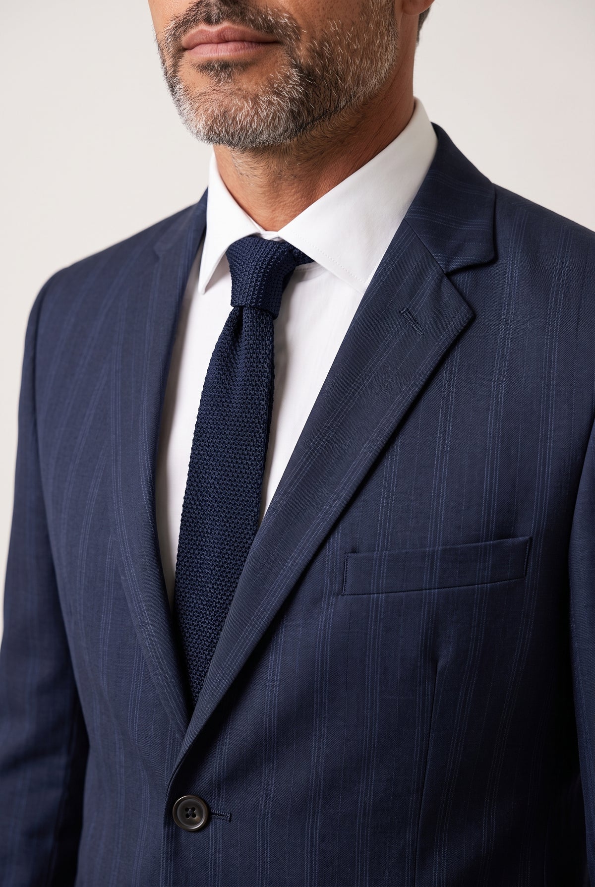 Terno Masculino Poliéster Semi Slim Azul Listrado