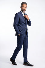 Terno Masculino Poliéster Semi Slim Azul Listrado