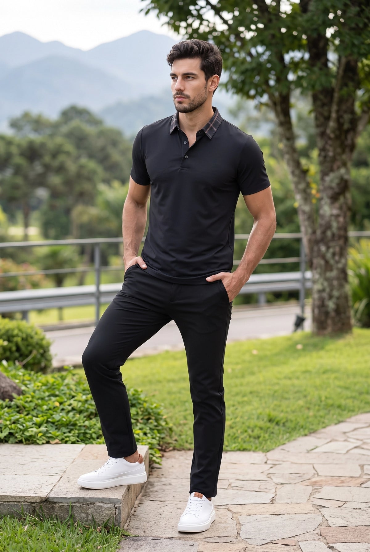 Camisa Polo Masculina Tech Slim Gola Xadrez com Elastano