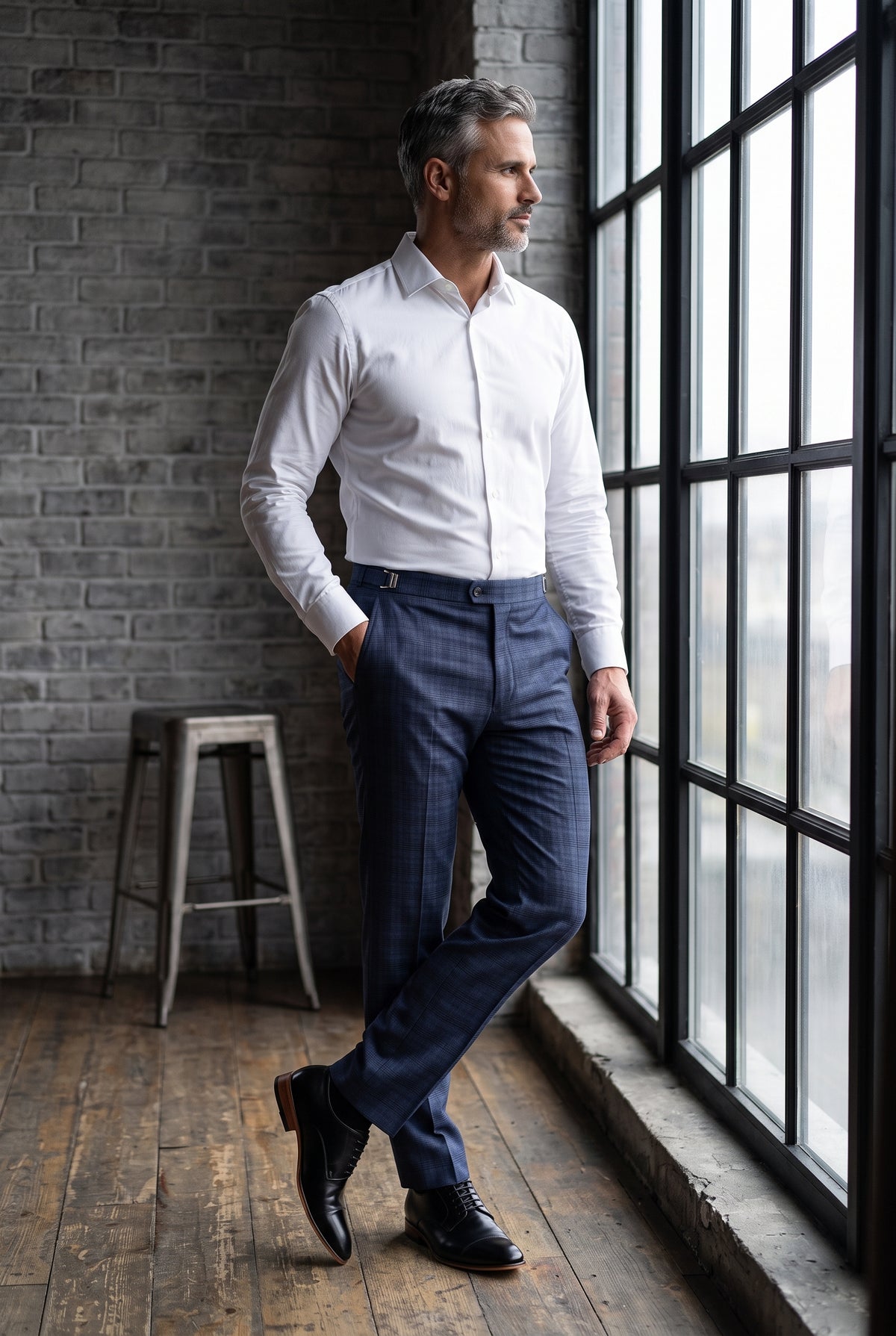 Calça Social Poliviscose Slim Xadrez com Regulador