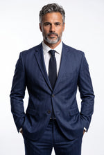 Terno Masculino Poliéster Semi Slim Azul Listrado