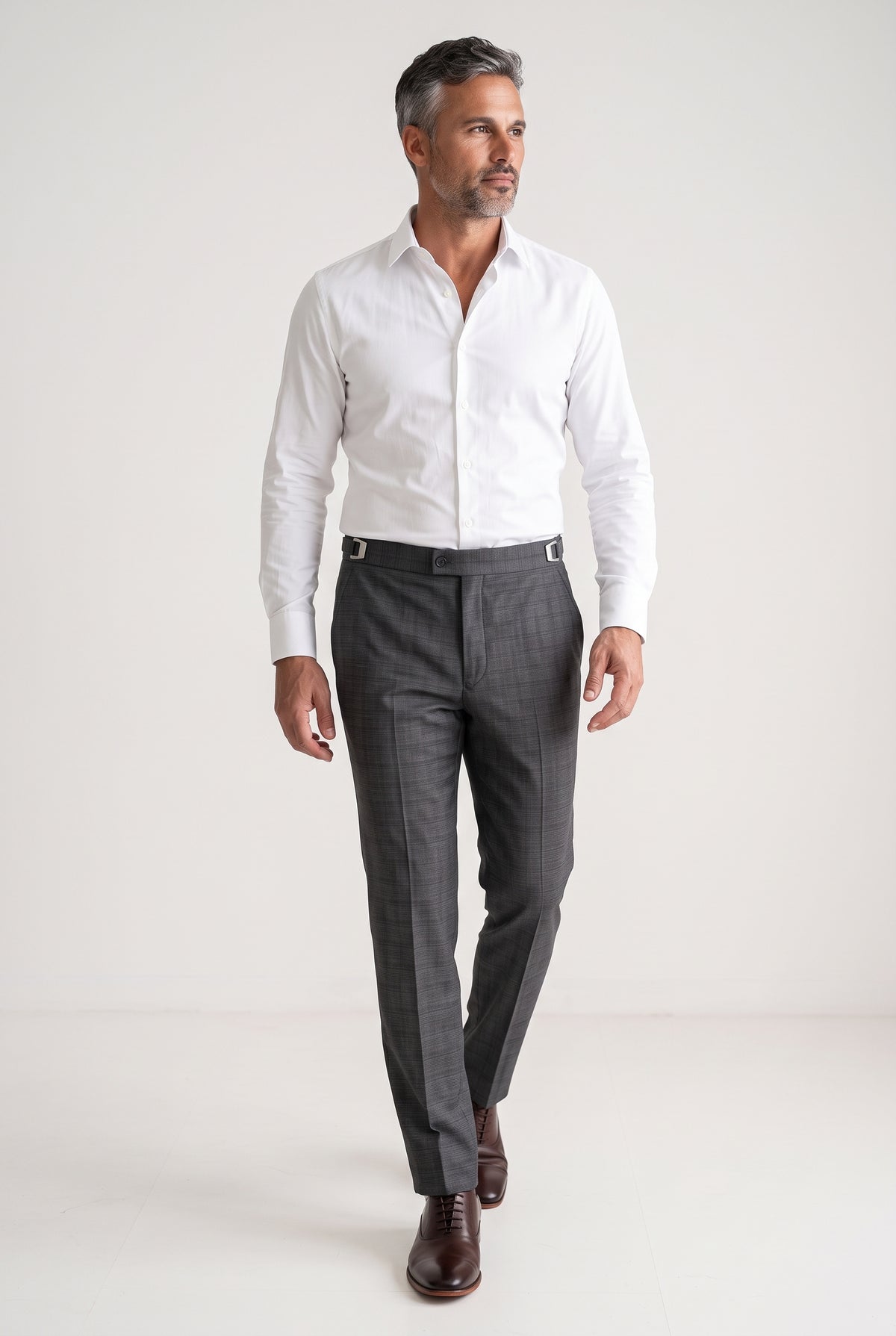 Calça Social Poliviscose Slim Xadrez com Regulador