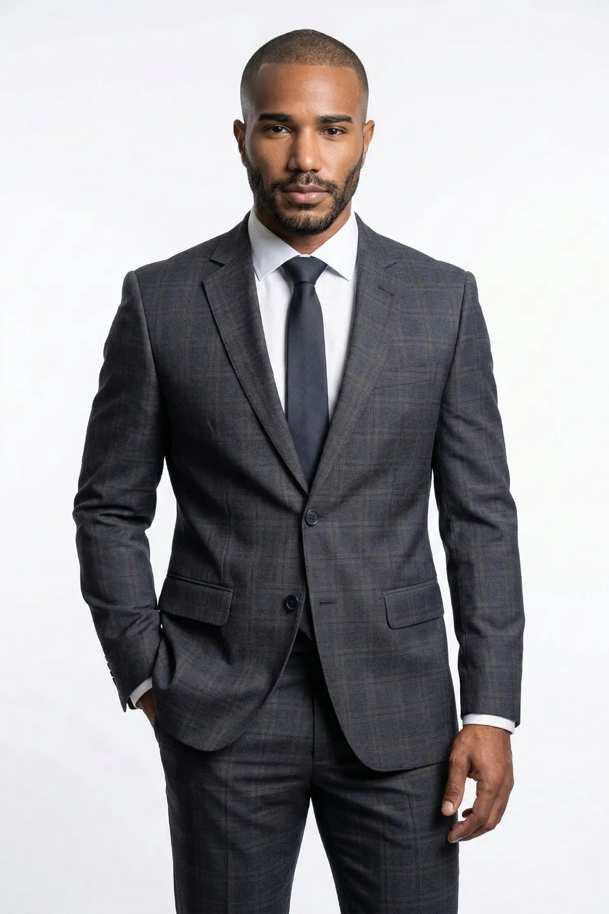 Terno Masculino Grafite Príncipe de Gales Semi Slim