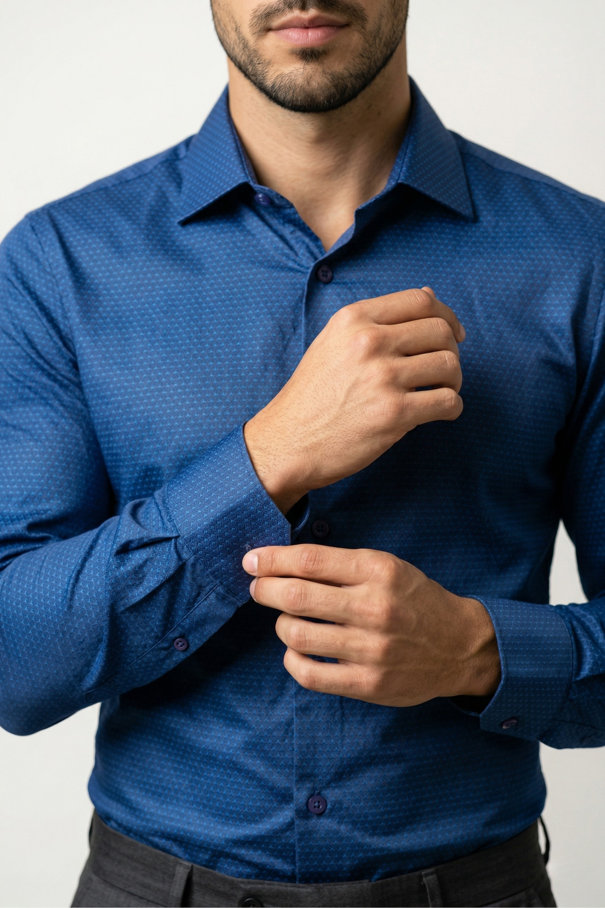 Camisa Social Slim Azul Royal Acetinado