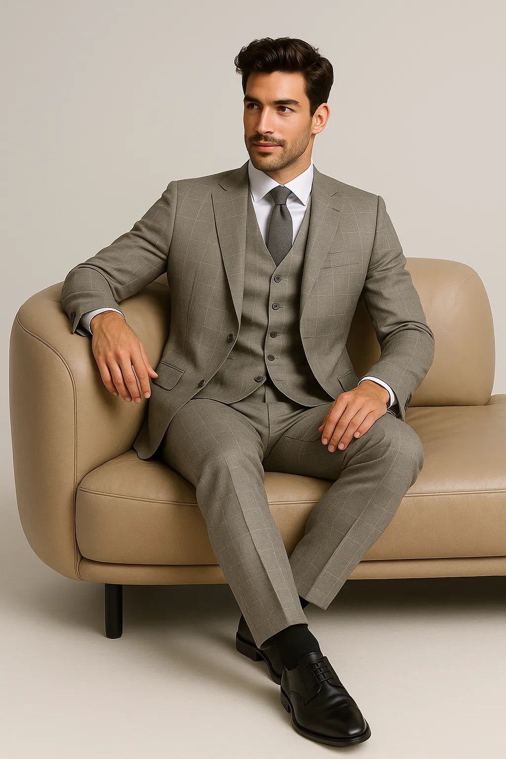 Terno Masculino Grigio Príncipe de Gales Semi Slim