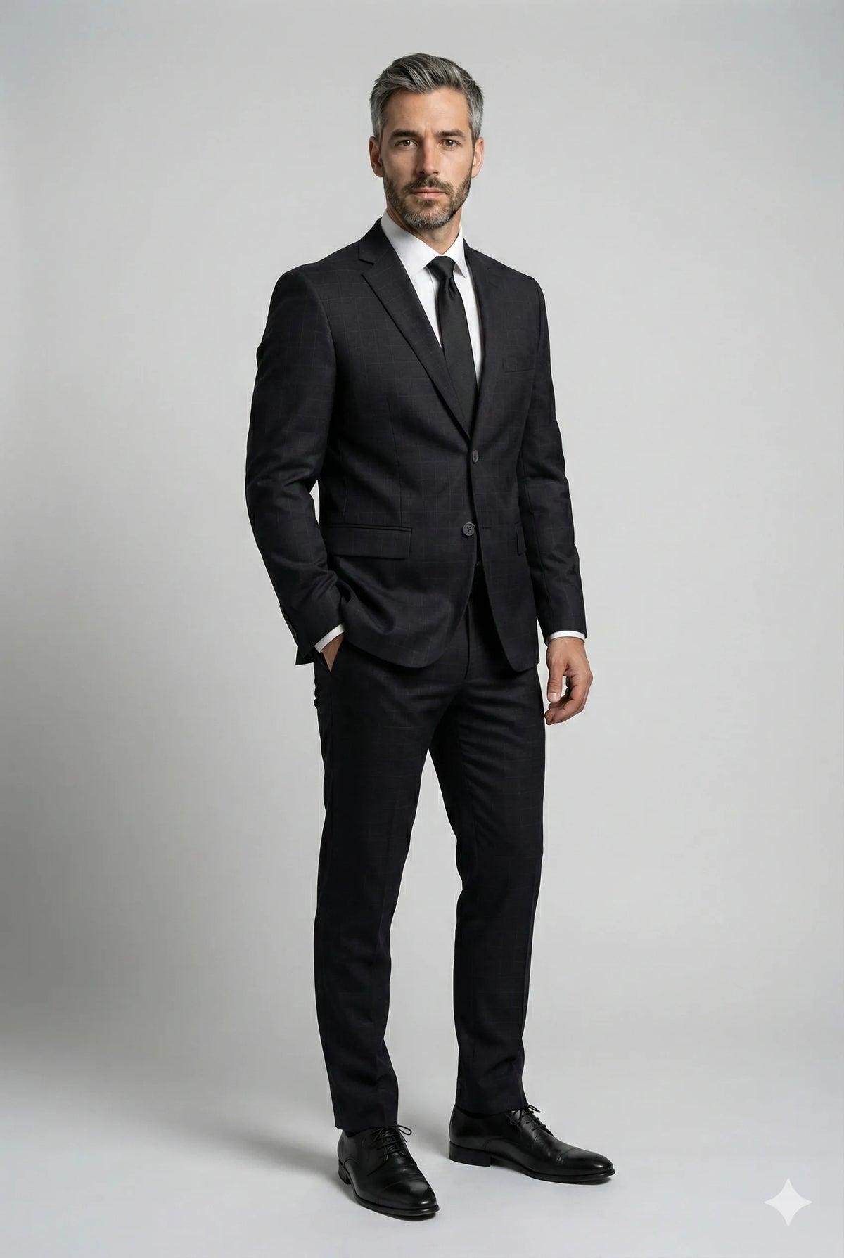 Terno Masculino Poliéster Semi Slim Preto Xadrez