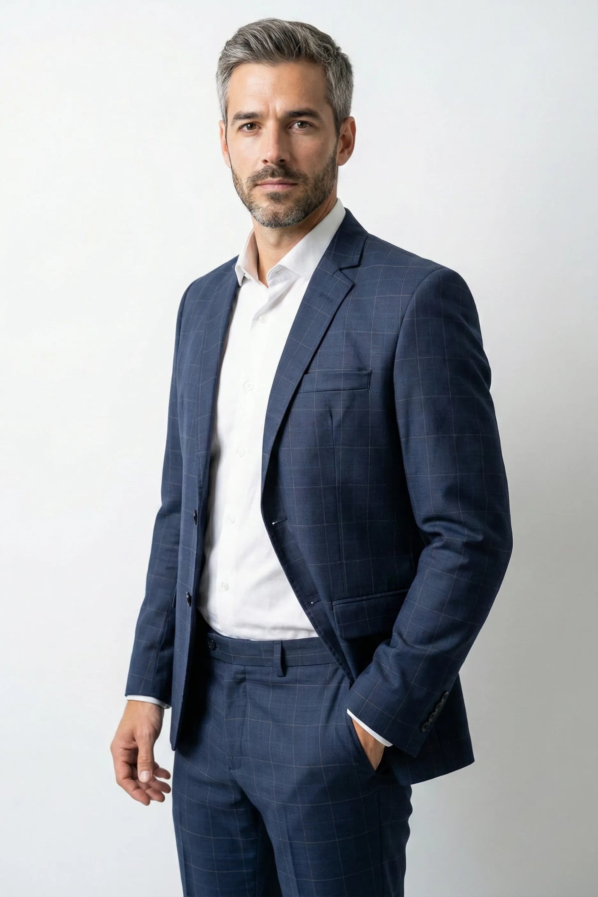 Terno Masculino Poliviscose Azul Marinho Xadrez