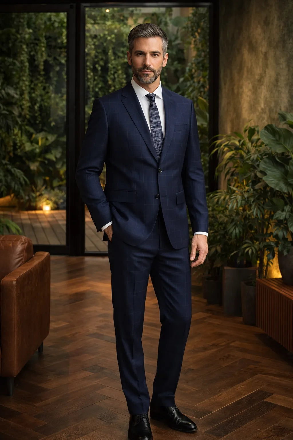 Terno Masculino Poliviscose Azul Marinho Xadrez