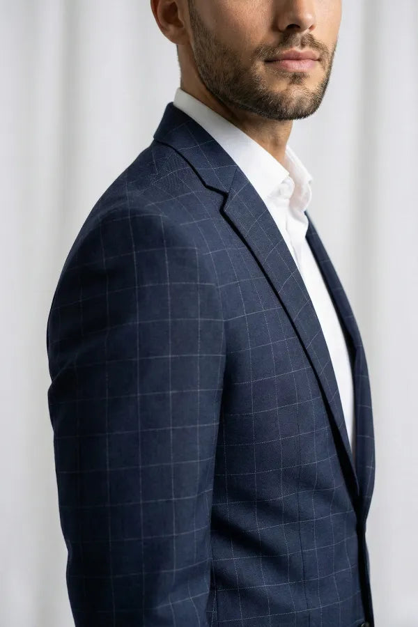 Terno Masculino Poliviscose Azul Noite Xadrez