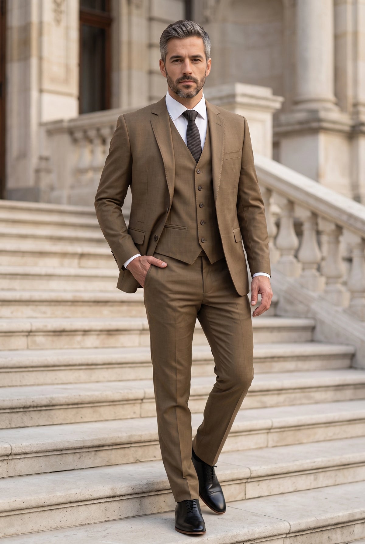 Terno Masculino Poliviscose Semi Slim Mantova Marrom