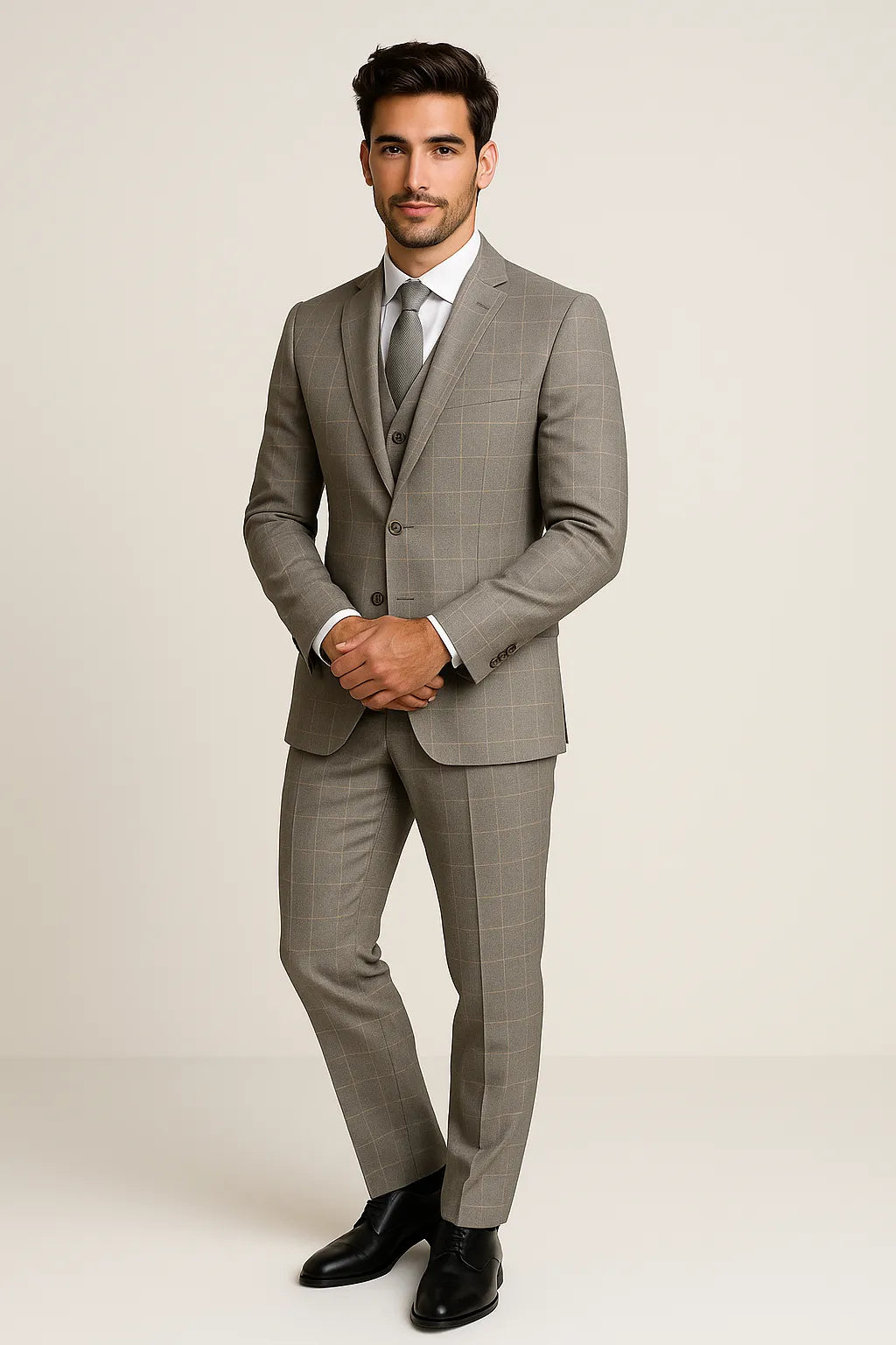 Terno Masculino Grigio Príncipe de Gales Semi Slim