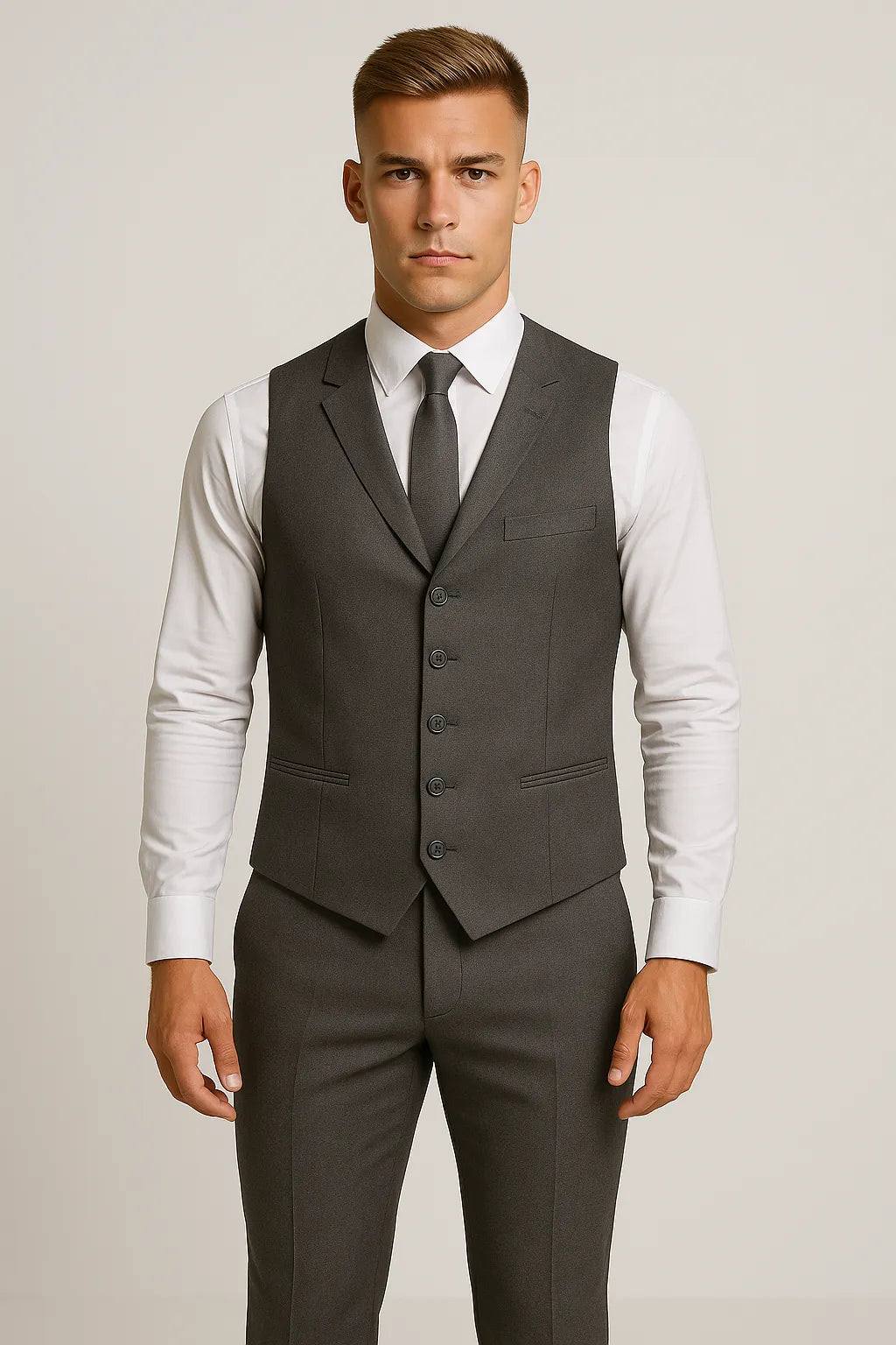 Terno Masculino em Poliéster Premium - 3 Peças Cinza Escuro