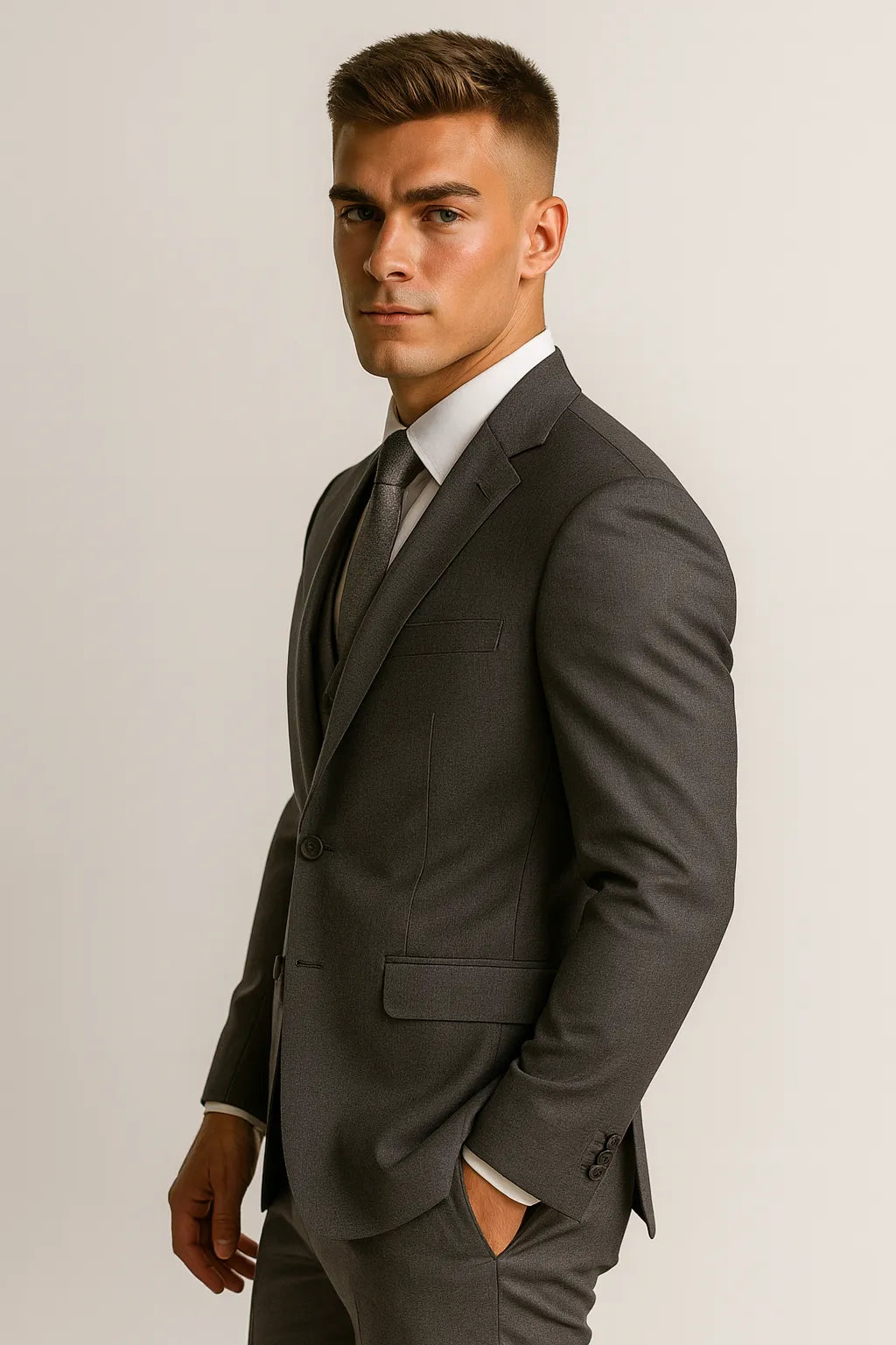 Terno Masculino em Poliéster Premium - 3 Peças Cinza Escuro